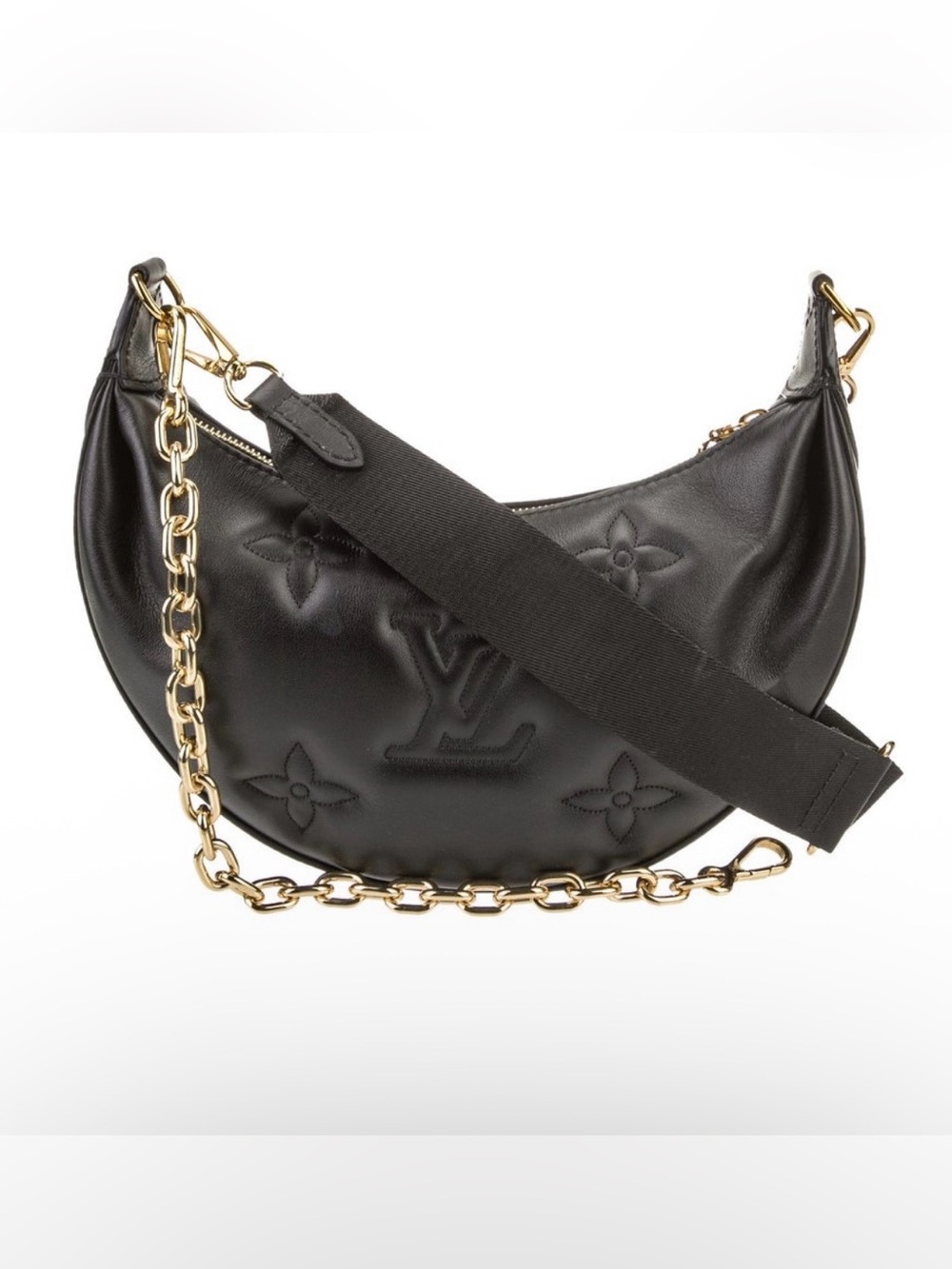 Louis Vuitton Black Crescent Shoulder Bag with Gold Chain